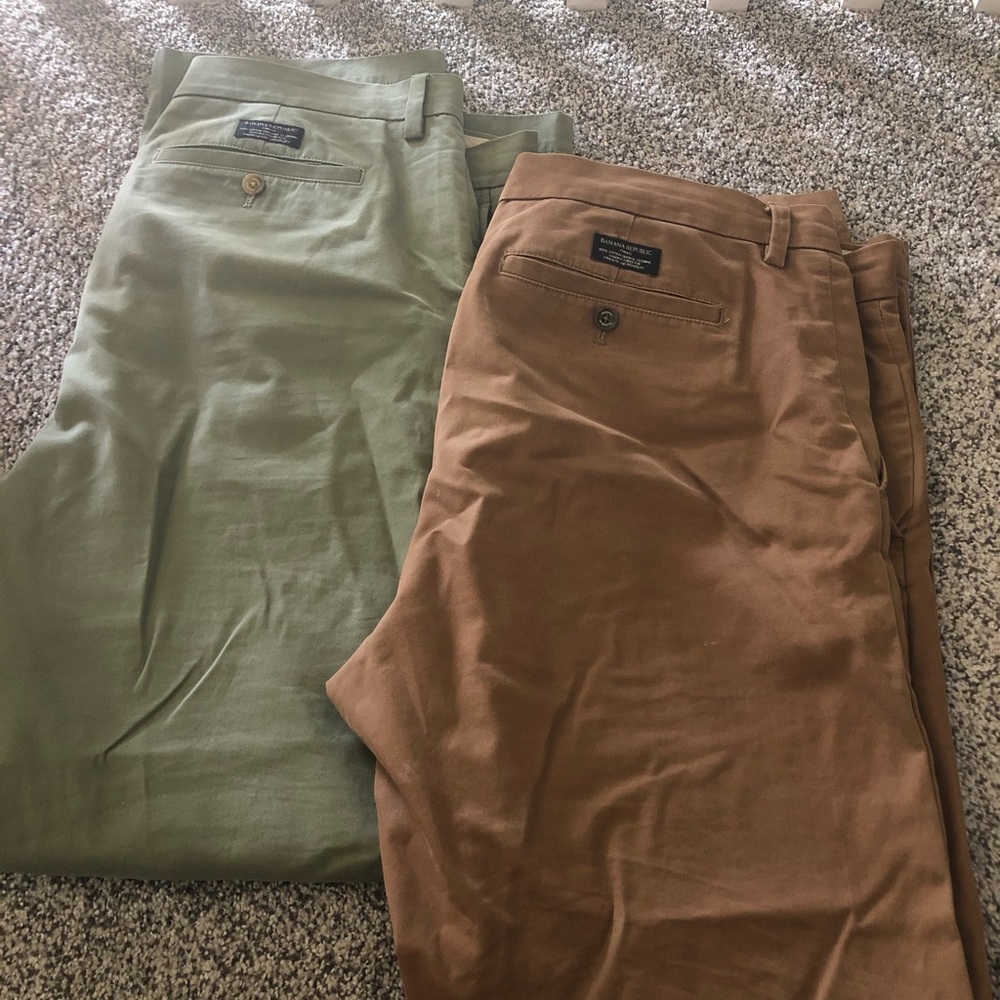 Men’s Chino Pants, Cotton, 36” waist Green & Tan